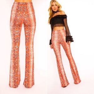 PLT “Mandarin” Orange Snakeskin Print Flared Pants